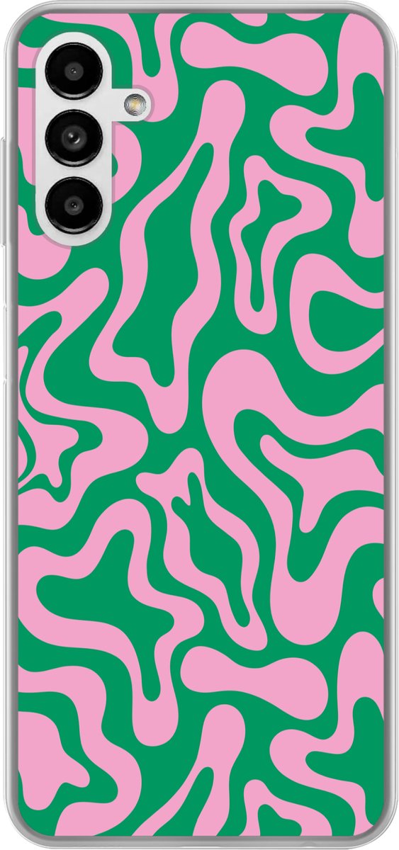 Telefoonhoesje Geschikt voor Samsung Galaxy A04s hoesje - Abstract - Patroon - Groen - Roze - Kleurrijk - Siliconen Telefoonhoesje Telefoonhoesje