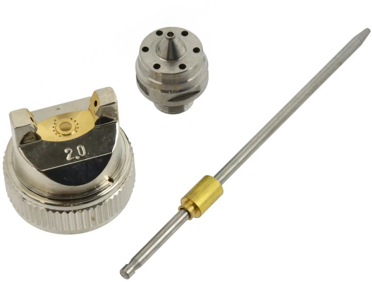 GEKO Vervangingsset spuitpistool - 2,0 mm nozzle en naald - Inclusief luchtkap