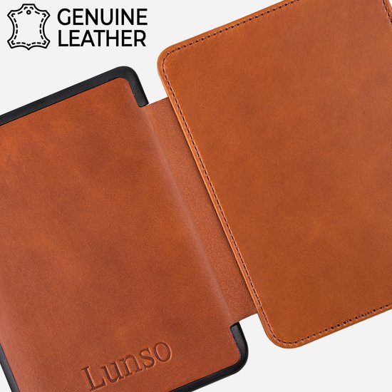 Lunso Geschikt voor Kobo Clara HD hoes (6 inch) - Leren sleepcover - Cognac van Lunso — afbeelding 2