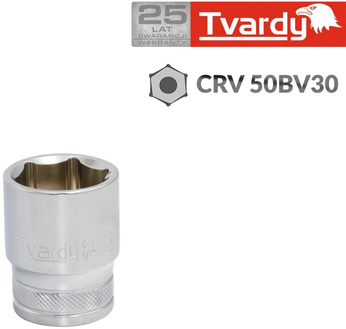 Tvardy Zeskant dopsleutel - 23 mm - Chroom vanadium - Knurled ring