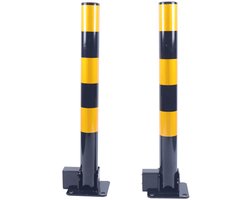 Parkeerbeugel - Afzetpaal - Parkeerpaal met Slot - Parkeerpaal - Geel met Grijs - Roestvrijstaal - 60 Centimeter - Met 6 Sleutels - Set van 2 palen