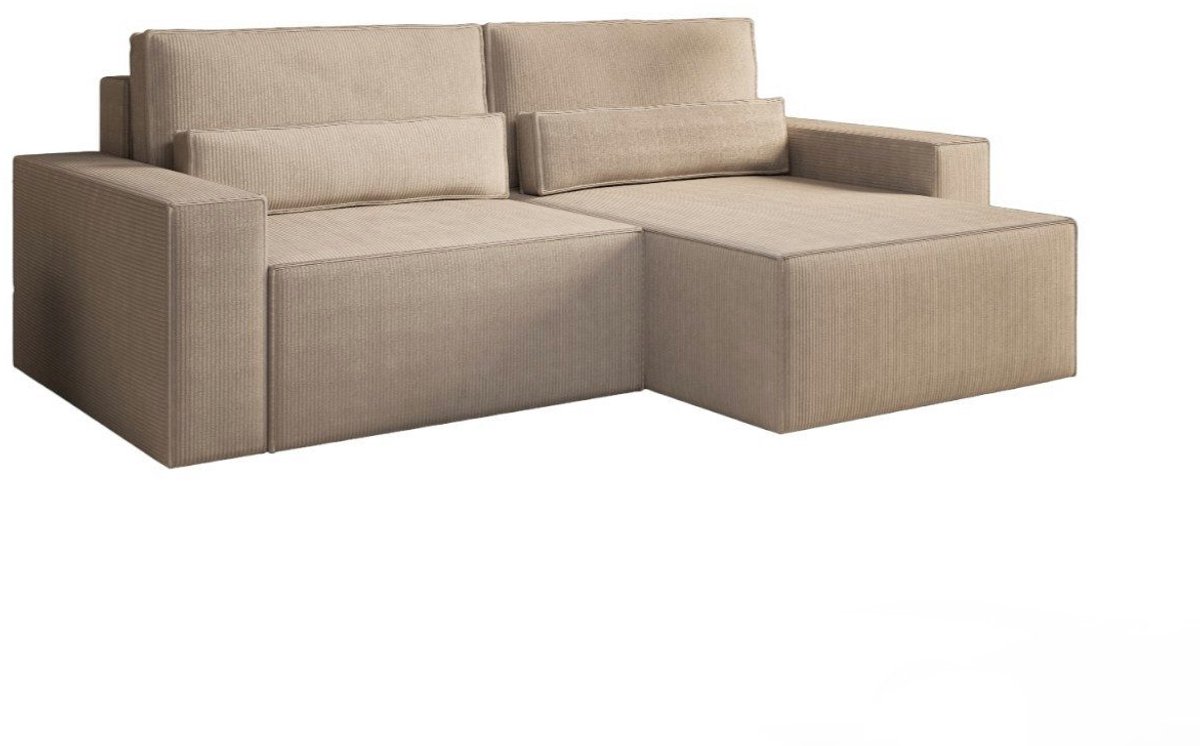 Hoekbank - Slaapfunctie - 200x140 cm - Corduroy Stof - DENVER MINI -Donker beige - Poso 02