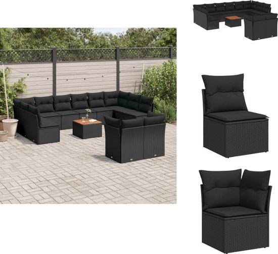 vidaXL-13-delige-Loungeset-met-kussens-poly-rattan-zwart