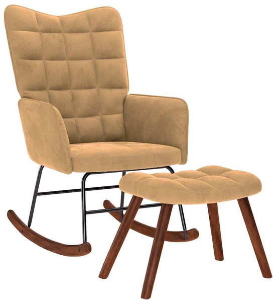 vidaXL Fauteuil à bascule avec tabouret en velours marron - Fauteuil à bascule avec tabouret - Chaises à bascule avec Béquilles - Chaise - Fauteuil à bascule