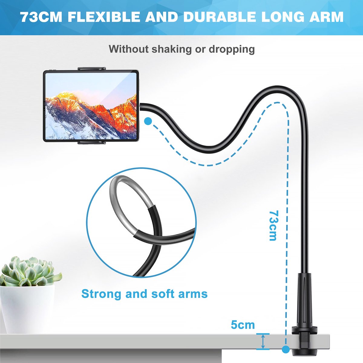 YONO Tablet Houder Bed met Flexibele Arm - geschikt voor iPad - Telefoonhouder - 48cm - Zwart — afbeelding 7