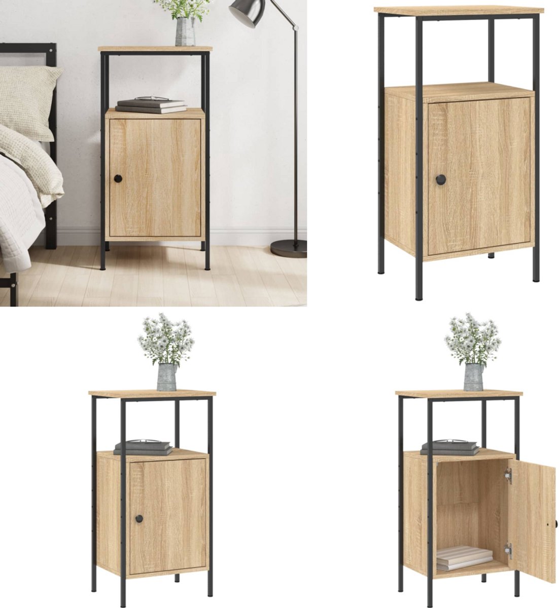 vidaXL Nachtkastjes 2 st 41x31x80 cm bewerkt hout zwart