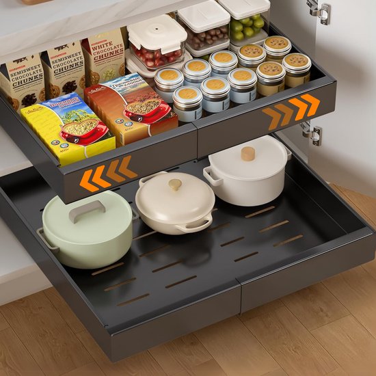Tiroir Posity – Organisateur d'armoires de cuisine – Organisateur d'armoires/tiroirs d'évier – Coulissant et réglable (38-52 cm) – Télescopique – Zwart