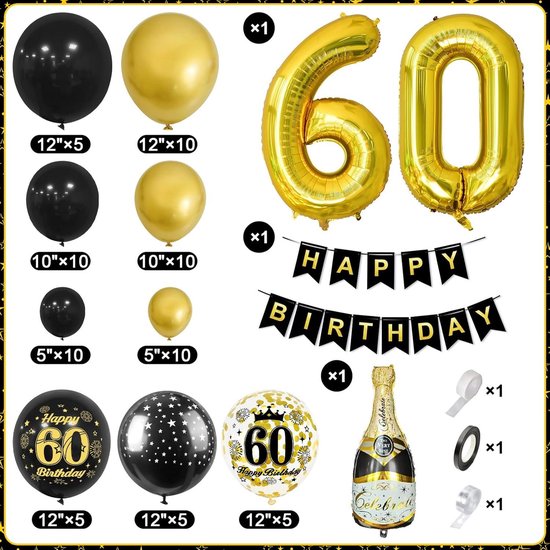 allonnen voor de 80ste verjaardag, zwart-goud, decoratie voor verjaardag, dames en heren, 80 confetti, 80ste verjaardagsbanner, decoraties, voor heren en dames