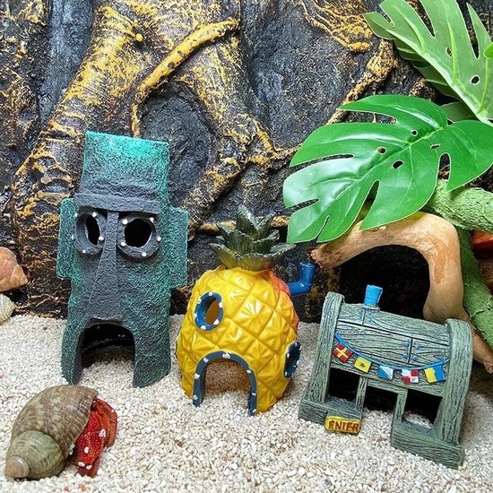 Alpha Pets - Aquarium Decoratie - Ornamenten - Set van 3 - Spongebob - Aquarium Huisjes