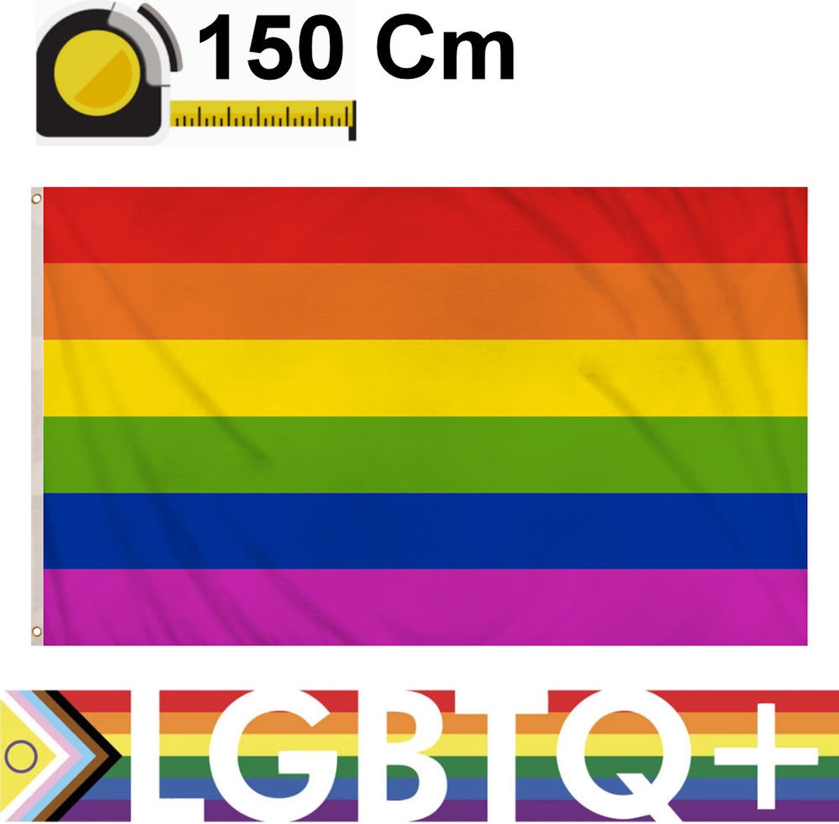 Henbrandt - Duurzame Regenboogvlag - Gay Pride Regenboog vlag - Ondersteuning voor LGBTQ+ Gemeenschap - Afm 150 x 90 Cm - Rainbow Vlag - Met Metalen Oogjes