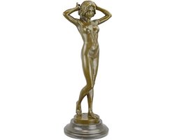 Naakte Vrouw - Bronzen Beeld - Blote Dame - Brons Sculptuur - Kunst - Erotisch Decoratie - 29x29x78