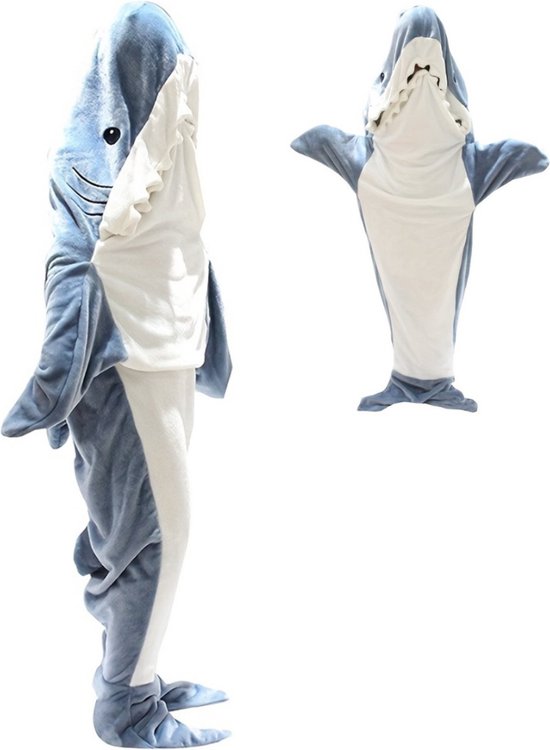 Oceanarium Poncho Met Halve Mouwen & Zakken – Witte Haai, Microvezel, 75x105 Cm, Sneldrogend