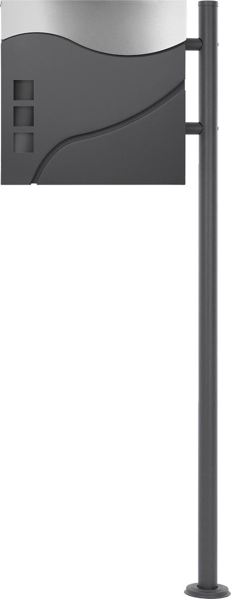Vrijstaande brievenbus met krantenvak 37 cm antraciet/zilver incl. staander 120 cm hoog antraciet Vrijstaande brievenbus