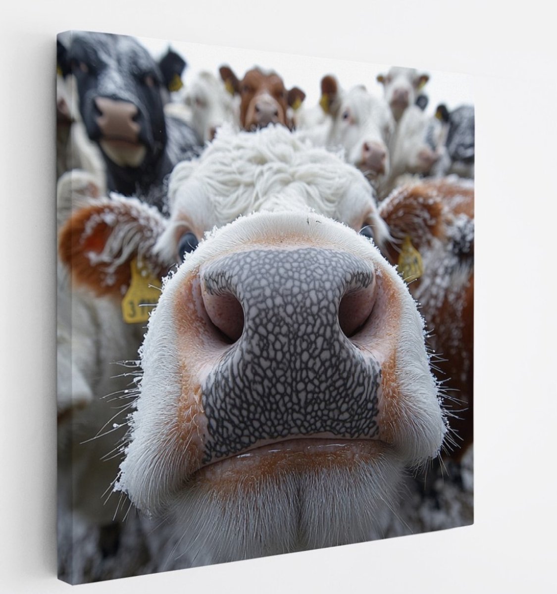 Saammp Canvas Schilderij - Grappige Koeien - Natuur - Dieren - 60x60 - Foto op canvas - Wanddecoratie - Muurdecoratie Woonkamer - Slaapkamer decoratie - Canvas Print Multicolor