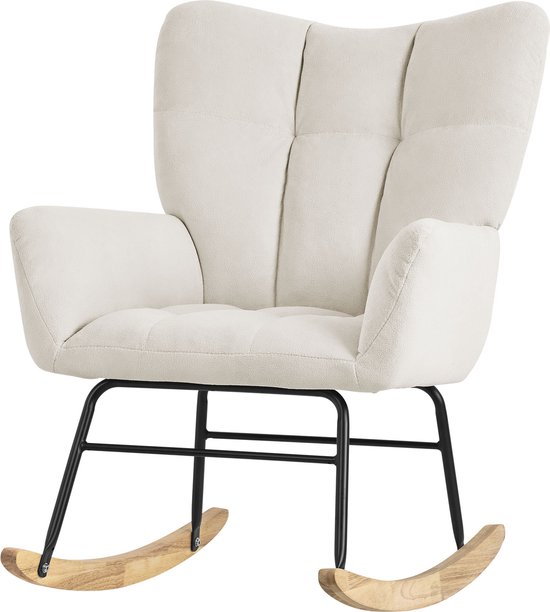 Fauteuil à bascule avec accoudoirs en tissu éponge beige jusqu'à 120 kg Fauteuil à bascule en bois Fauteuil relax