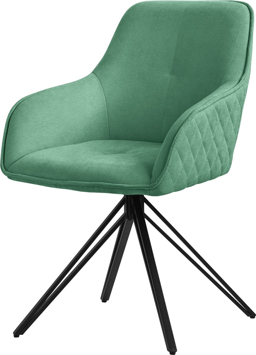 ml-design eetkamerstoel draaibaar van textiel geweven stof, groen, woonkamerstoel met armleuning & rugleuning, 360° draaibare stoel, gestoffeerde stoel met metalen poten, ergonomische fauteuil