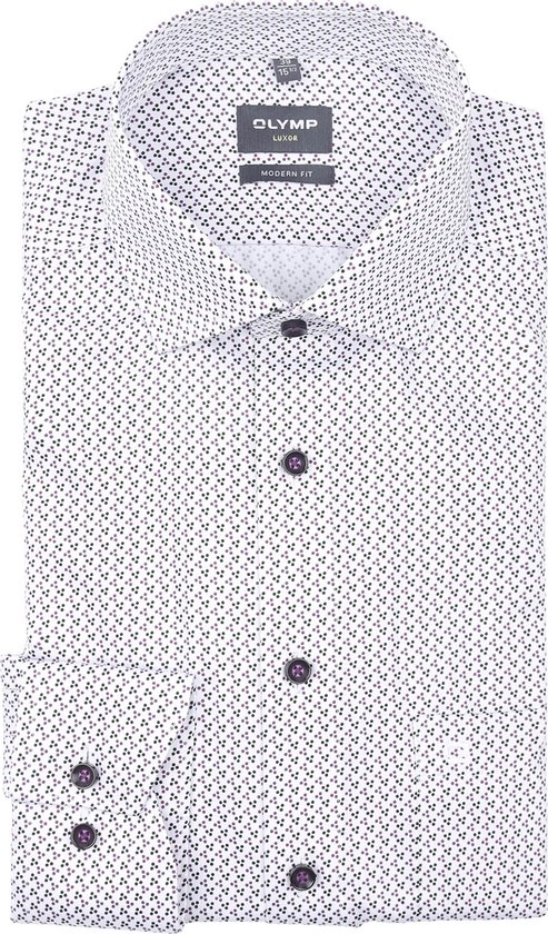 Olymp Luxor Overhemd Print Wit Donkerblauw (navy) - Maat 42 - Heren - Overhemden Formeel