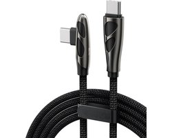 DrPhone PowerLink E240 – USB-C naar USB-C Oplaadkabel - 240W – PD 3.1 – E-marker chip - 90° Elleboog Datakabel – Ondersteunt CarPlay iPhone - 2 Meter