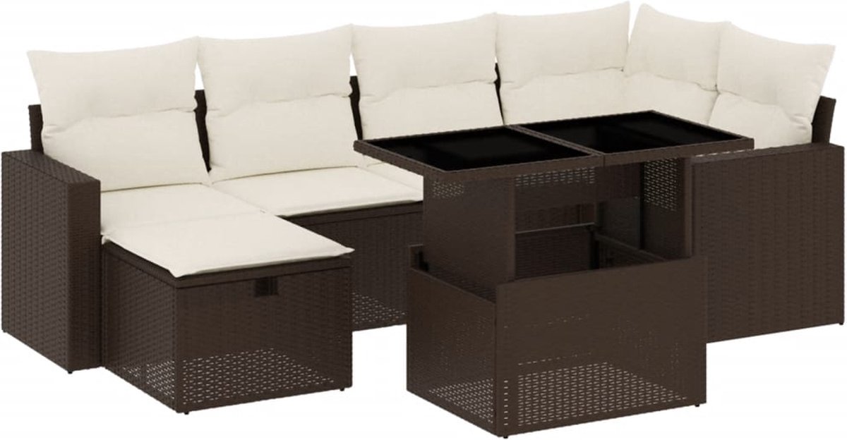 The Living Store 7-delige Loungeset met kussens poly rattan bruin - Loungeset - Set Lounge - Tuinlounge - Outdoor Furniture - Pe Rattan