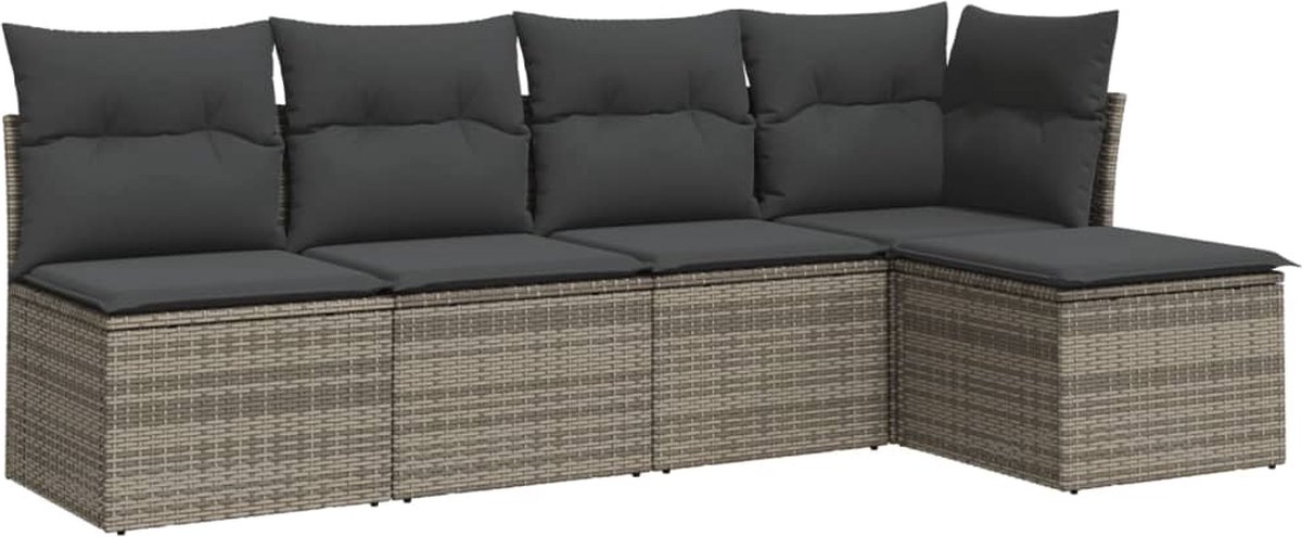 Moderne grijze poly rattan loungeset met kussens voor buiten - The Living Store.