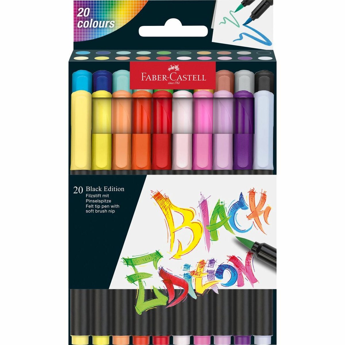 Faber-Castell brushpennen - Black edition - 20 kleuren in karton etui - FC-116452 — afbeelding 6