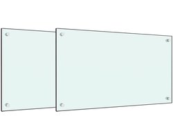 vidaXL Spatschermen keuken - 70x50 cm - Wit - 2 st Keukensparendglas - Keukenglas - Spatbord Keuken - Keuken Accessoires - Beschermingsfolie Keuken