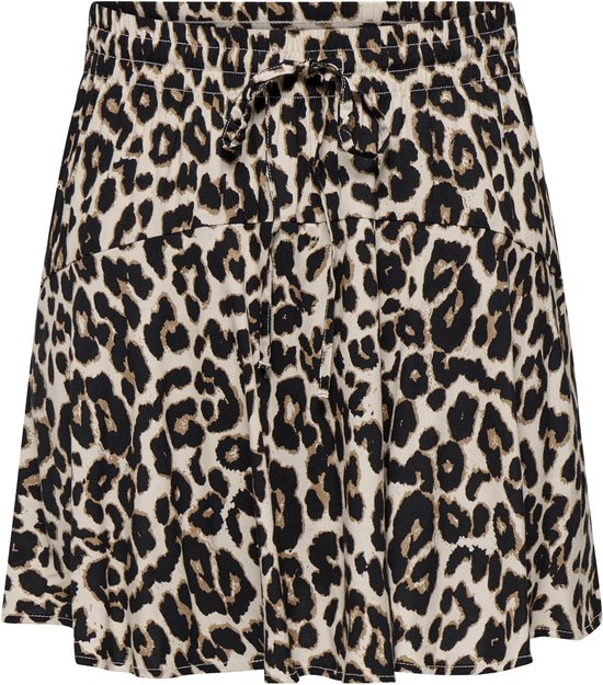 Korte, zwierige rok met luipaardprint, met elastische tailleband en strik.