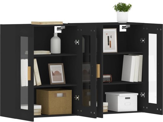 vidaXL Armoires suspendues 2 pcs Bois fini Noir - Armoire Armoires murales murales - Armoire suspendue - Armoire suspendue