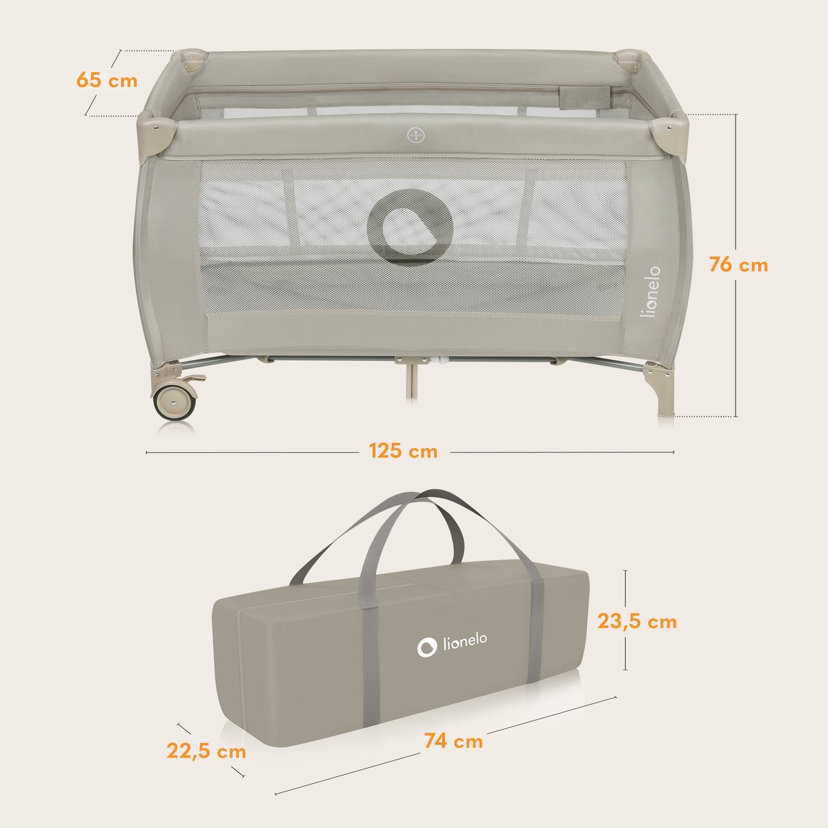 Lionelo Stefi Plus Reisbedje 2-in-1 met matras en draagtas thumbnail 6