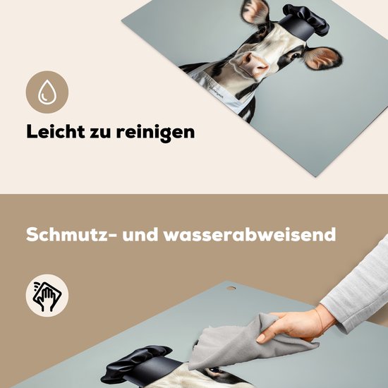 KitchenYeah® Protection plaque induction 80x50 cm - Vache - Noir - Blanc - Cuisinier - Protege plaque de cuisson - Couvre plaque induction - Protecteur d'induction - Cuisine