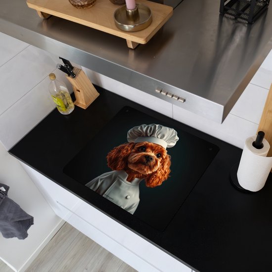 KitchenYeah® Protection plaque induction 60x50 cm - Brun - Cuisinier - Chien - Protege plaque de cuisson - Couvre plaque induction - Protecteur d'induction - Cuisine