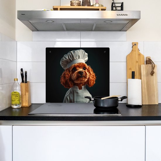 KitchenYeah® Protection plaque induction 60x50 cm - Brun - Cuisinier - Chien - Protege plaque de cuisson - Couvre plaque induction - Protecteur d'induction - Cuisine