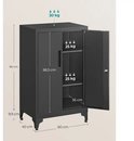 Grijze metalen kast met afmetingen 90x60x40cm, open deur, planken met 25kg draagkracht.