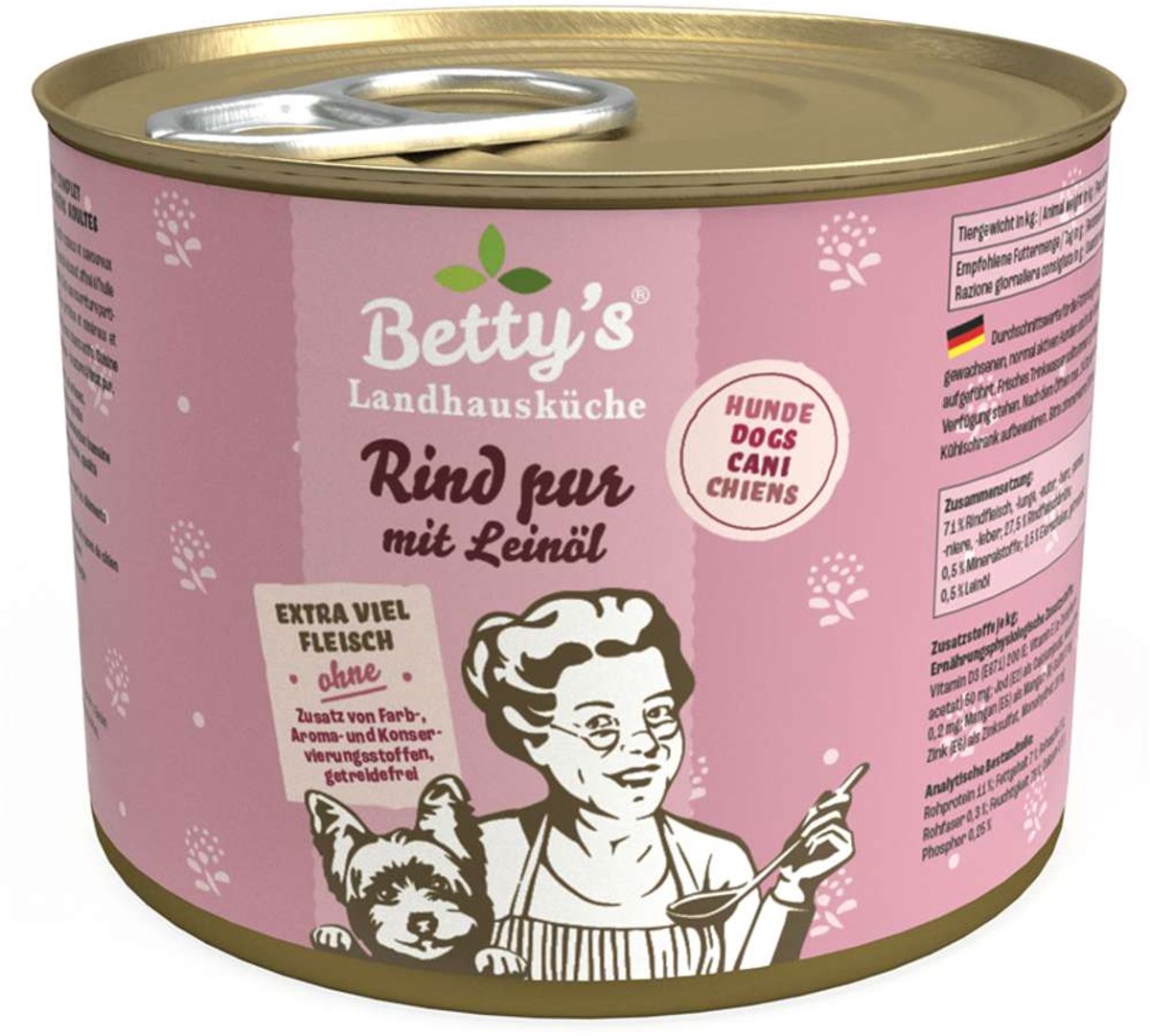 Betty´s Landhausküche Betty's Landhausküche Dog - Blik 6x200g - Puur rundvlees met lijnzaadolie