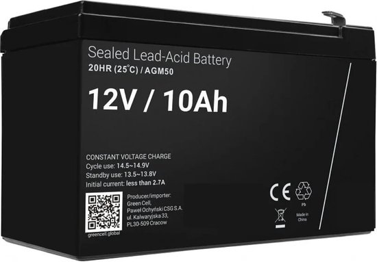 12V 10Ah Accu - Batterij - 4,74mm - 151 x 98 x 94 mm