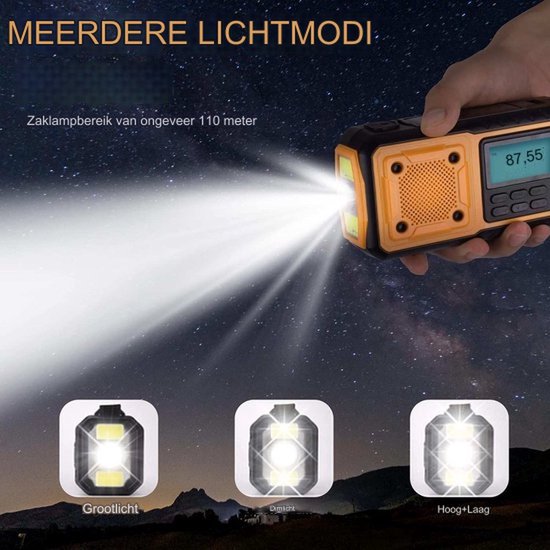 NovaWare® Draagbare NoodRadio Solar Opwindbaar - FM/AM/SW - Powerbank Zonneenergie met 4400mAh - Noodpakket - Op Batterijen - Oranje