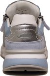 Achterkant van een lichtblauwe Gabor Rollingsoft sneaker met zilveren accenten.