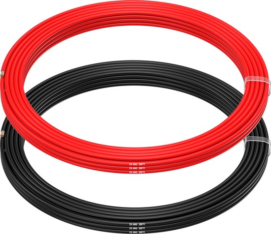 MMOBIEL 20 AWG Siliconen Elektrische Draad - 20 Gauge (0,52mm²) Vertinde Koperkabel - 2 Aparte Draden Rood & Zwart Elk 5 m voor Elektrische Reparaties, Sensoren, RC, Drones, Luidsprekerdraden