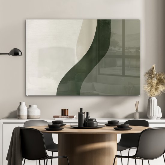 MuchoWow® Tableau sur verre 90x60 cm - Tableau sur verre acrylique - Japandi - Vert - Abstrait - Moderne - Photo sur verre - Décoration murale salon - Décoration murale chambre - Peintures