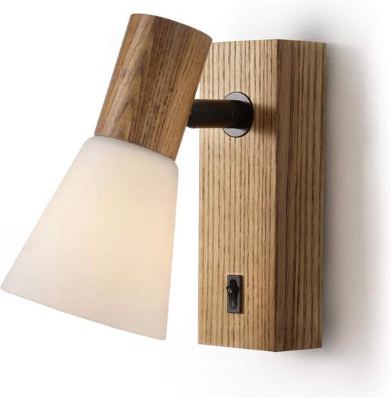 Houten Wandlamp met Schakelaar - Modern Minimalisme - 1 stuk - Glas | bol
