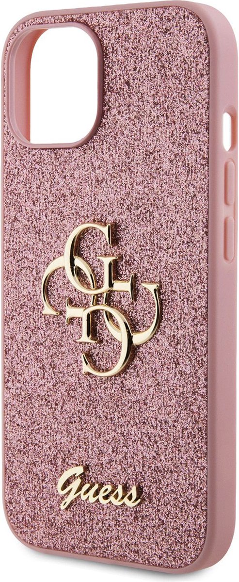 Guess 4G Logo Glitter Back Case - Geschikt voor Apple iPhone 15 (6.1") - Roze
