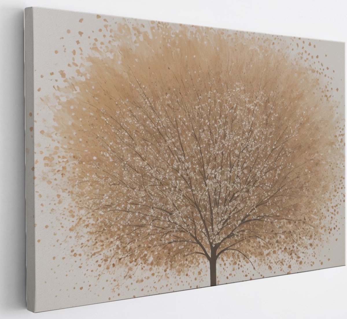 Saammp Canvas Schilderij - Beige boom - Abstract - 60x40 - Foto op canvas - Wanddecoratie - Muurdecoratie Woonkamer - Slaapkamer decoratie - Canvas Print Multicolor