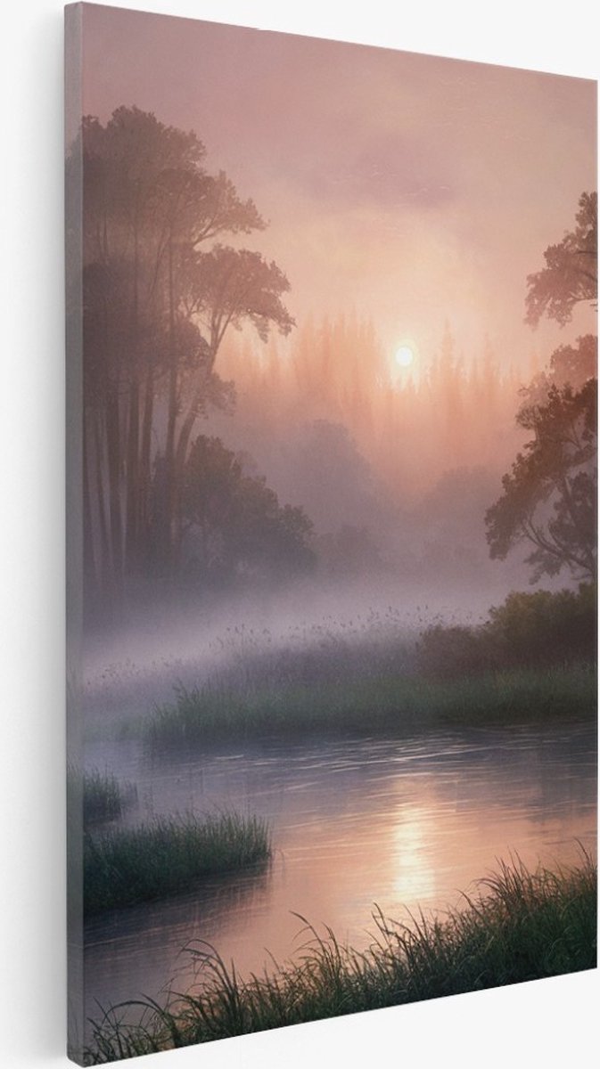 Saammp Canvas Schilderij - Natuur - Mistig Landschap - 75x100 - Foto op canvas - Wanddecoratie - Muurdecoratie Woonkamer - Slaapkamer decoratie - Canvas Print Multicolor