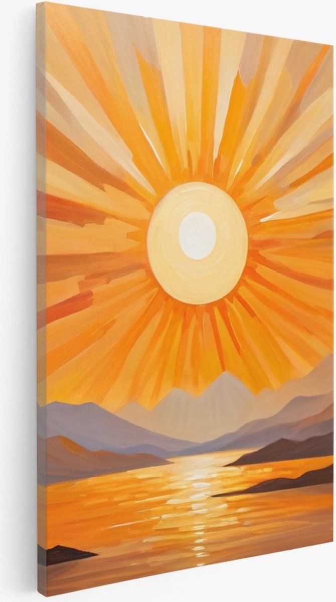 Saammp Canvas Schilderij - Abstracte zon - Natuur - Landschap - 75x100 - Foto op canvas - Wanddecoratie - Muurdecoratie Woonkamer - Slaapkamer decoratie - Canvas Print Multicolor