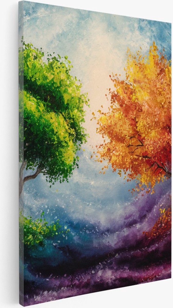 Saammp Canvas Schilderij - Goene en oranje boom - Landschap - Natuur - 60x90 - Foto op canvas - Wanddecoratie - Muurdecoratie Woonkamer - Slaapkamer decoratie - Canvas Print Multicolor