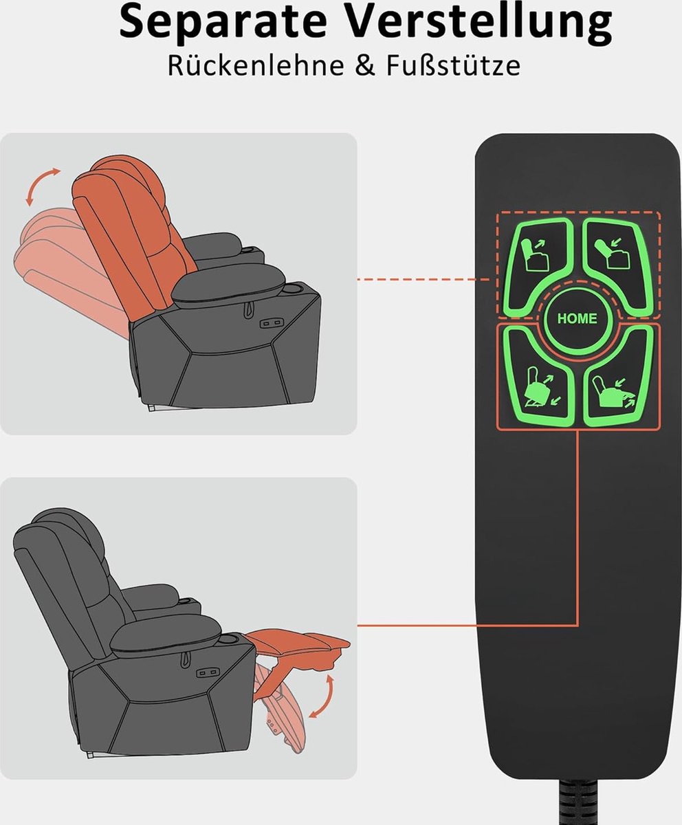 Afbeelding 2 van MCombo Elektrische Relaxstoel met Massage Donkergrijs