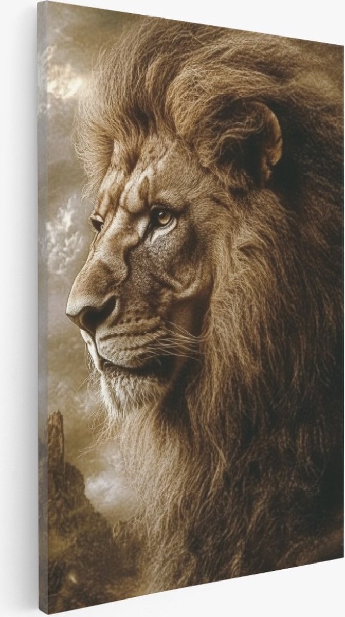 Saammp Canvas Schilderij - Leeuw - vintage - Storm - Dieren - 30x45 - Foto op canvas - Wanddecoratie - Muurdecoratie Woonkamer - Slaapkamer decoratie - Canvas Print Multicolor