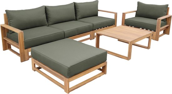 sweeek - Tuinset van hout voor 5 personen - mendoza - bank, fauteuils en salontafel van acacia, 6 modulaire elementen, design