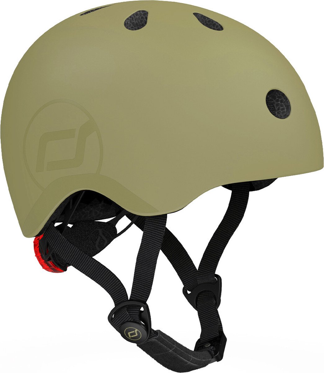 Scoot & Ride Helmet – Kinderhelm – S 51-55 cm – LED achterlicht – magnetische sluiting – verstelbaar – Olive