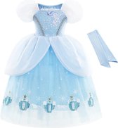 Prinsessendroom - Assepoester - Magische Middernacht jurk - 110/116 (4/5 jaar) - Prinsessenjurk - Verkleed kleding - Feestjurk